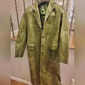 DKNY leather green vintage 100% leatherTrench coat size Petite (s)